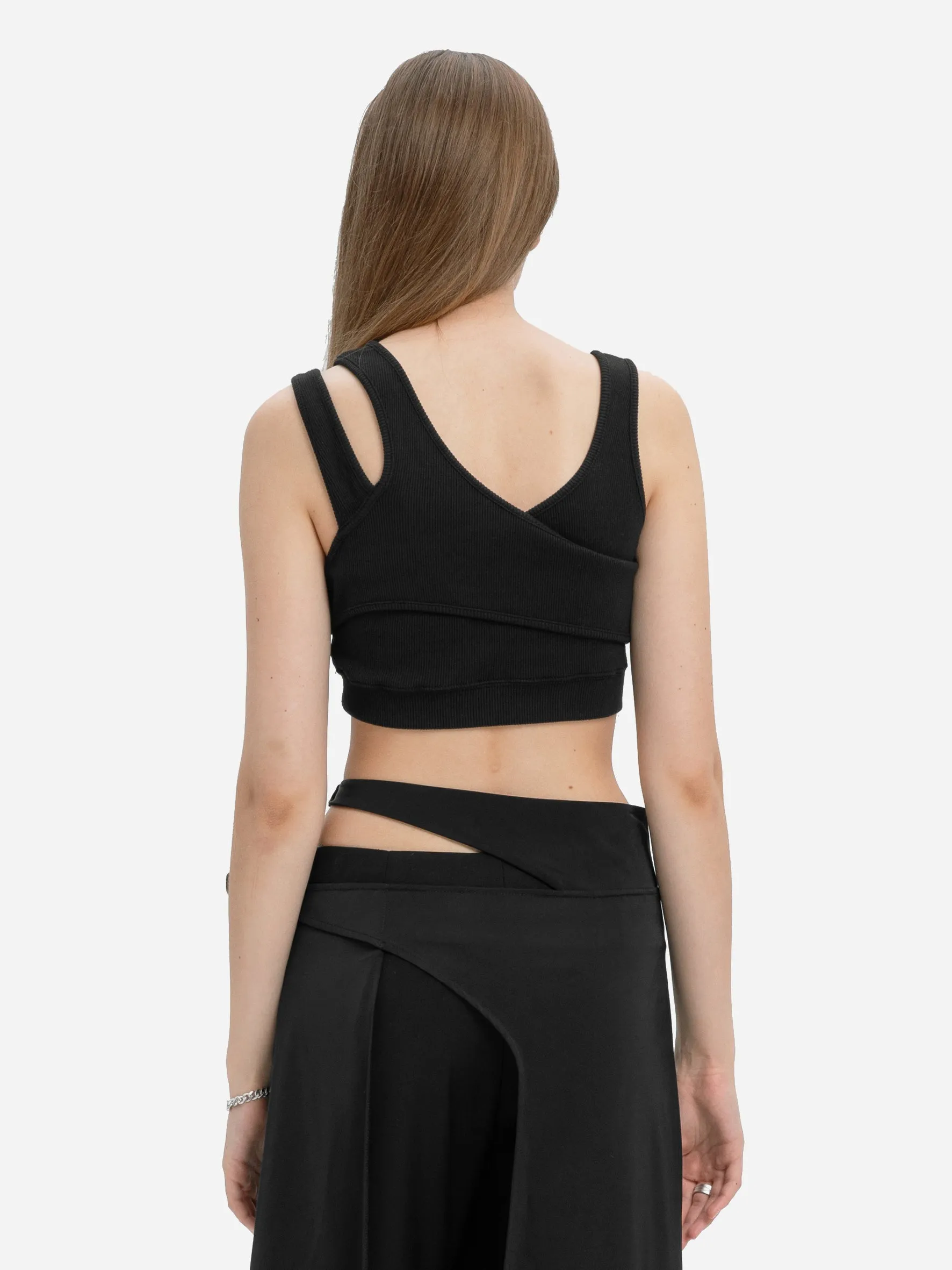 004 - Arc Layered Asymmetric Strap Sporty Bra