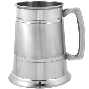 1 Pint* Pewter Beer Mug Tankard With Classic Handle and Grooved Satin Band,