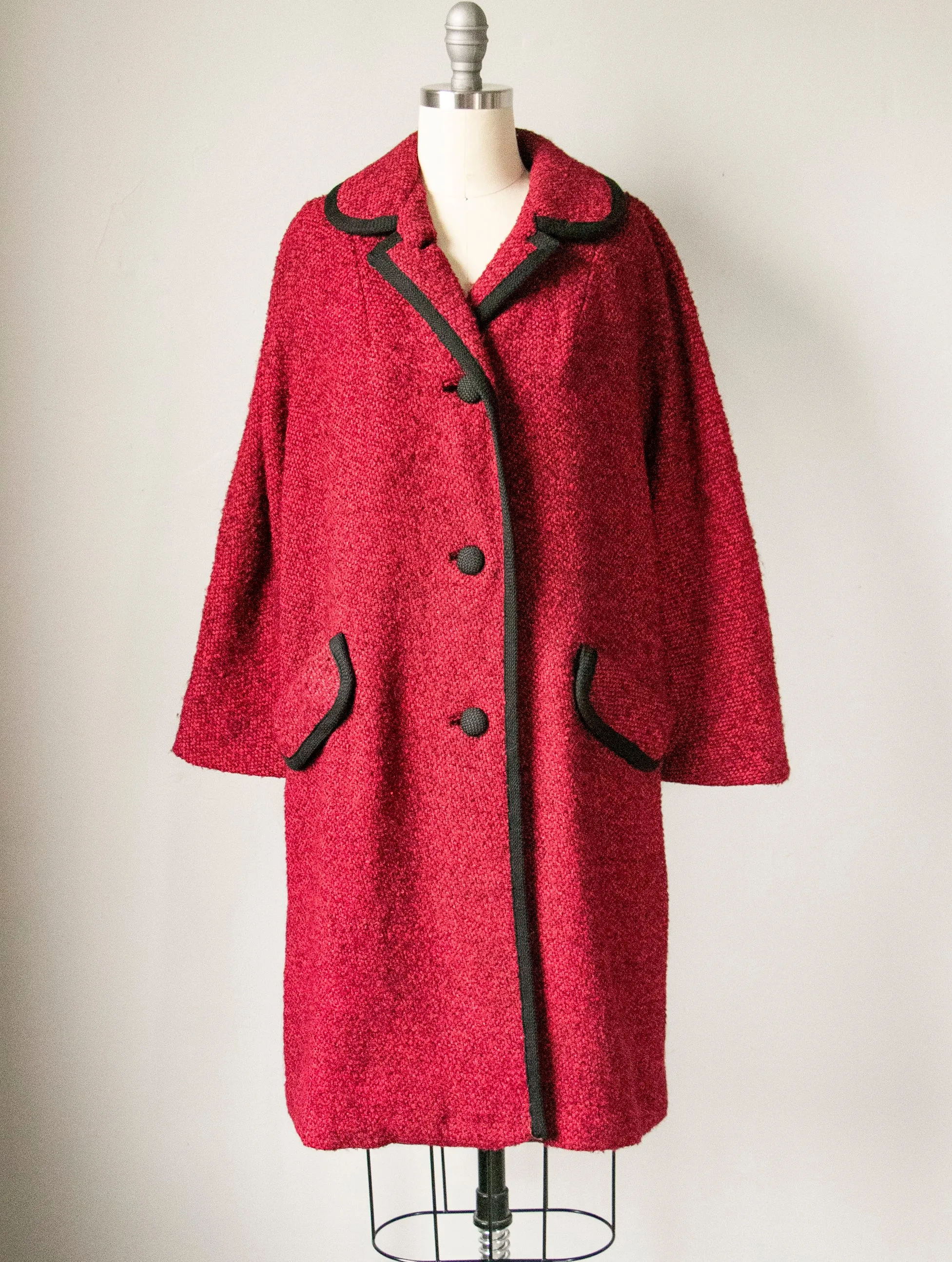 1960s Coat Raspberry Wool Boucle S