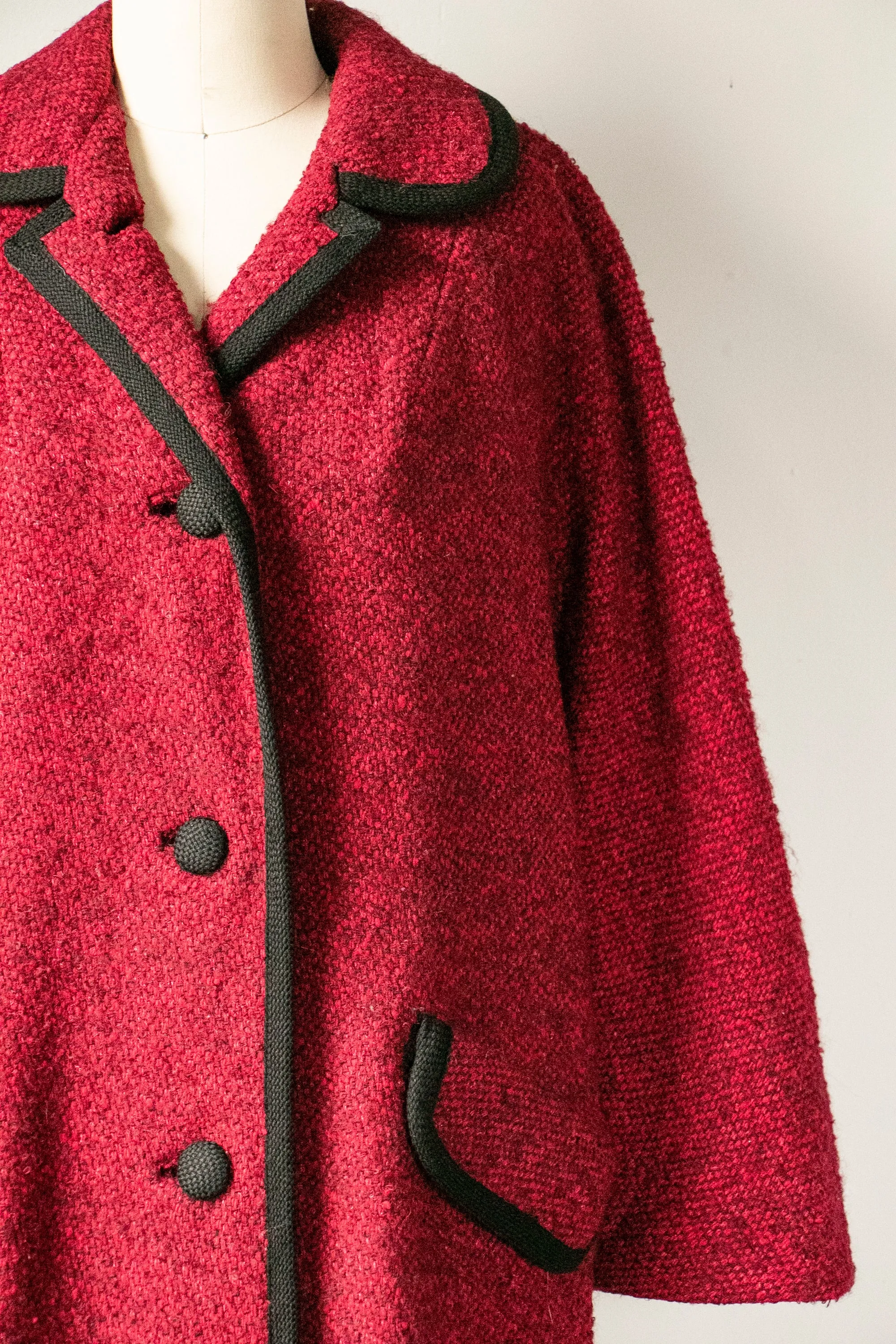 1960s Coat Raspberry Wool Boucle S