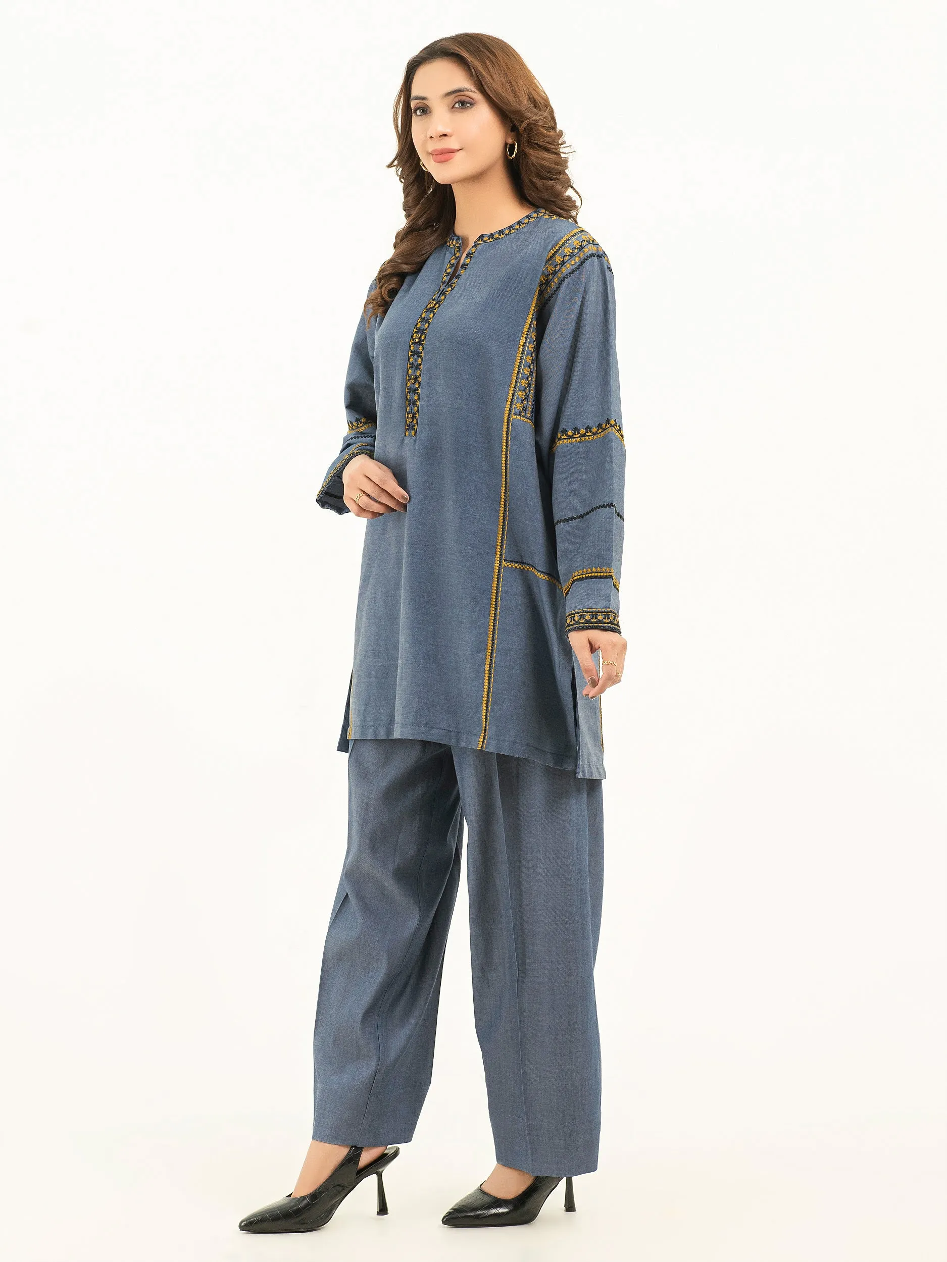 2 Piece Denim Suit-Embroidered (Pret)