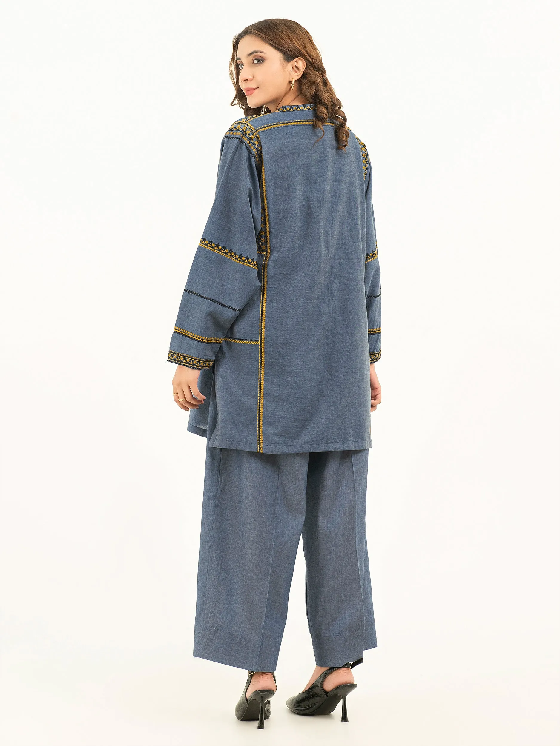 2 Piece Denim Suit-Embroidered (Pret)