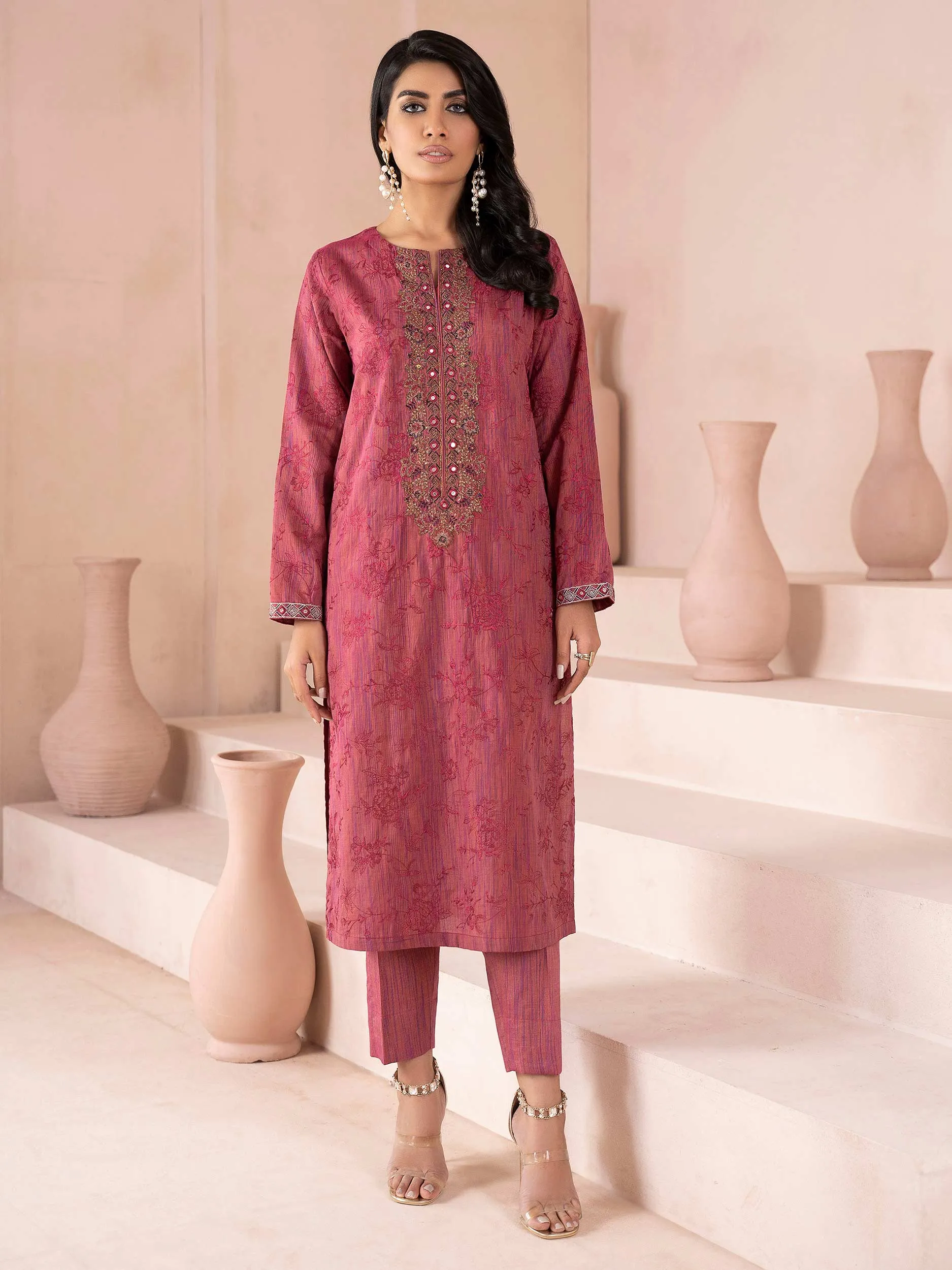 2 Piece Embroidered Yarn Dyed Suit