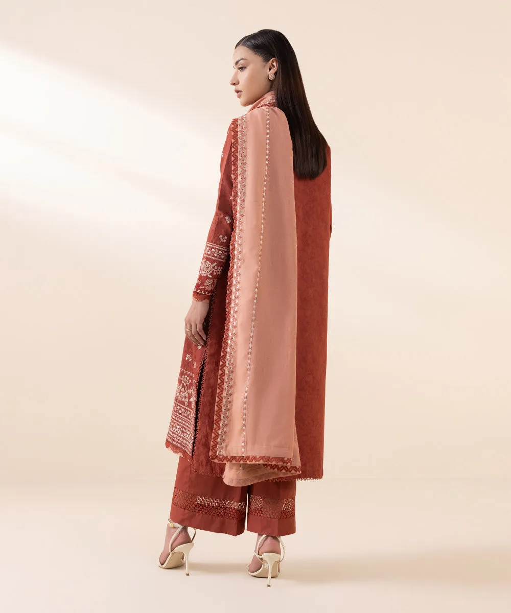 3 Piece - Embroidered Cotton Jacquard Suit