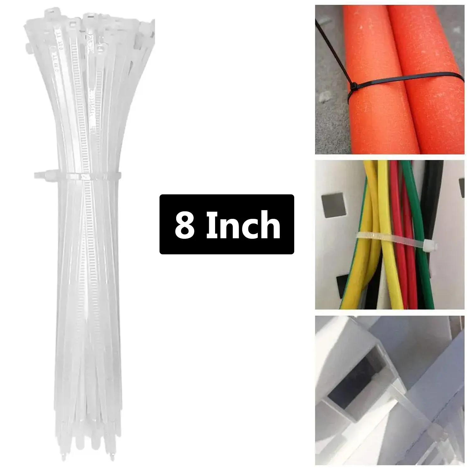 3143 8Inch Nylon Self Locking Cable Ties, Heavy Duty Strong Zip Wire Tie (200mm x 3.6mm - Pack of 100) - White