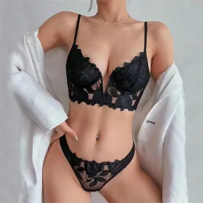 3D Mesh Embroidery Lingerie Set