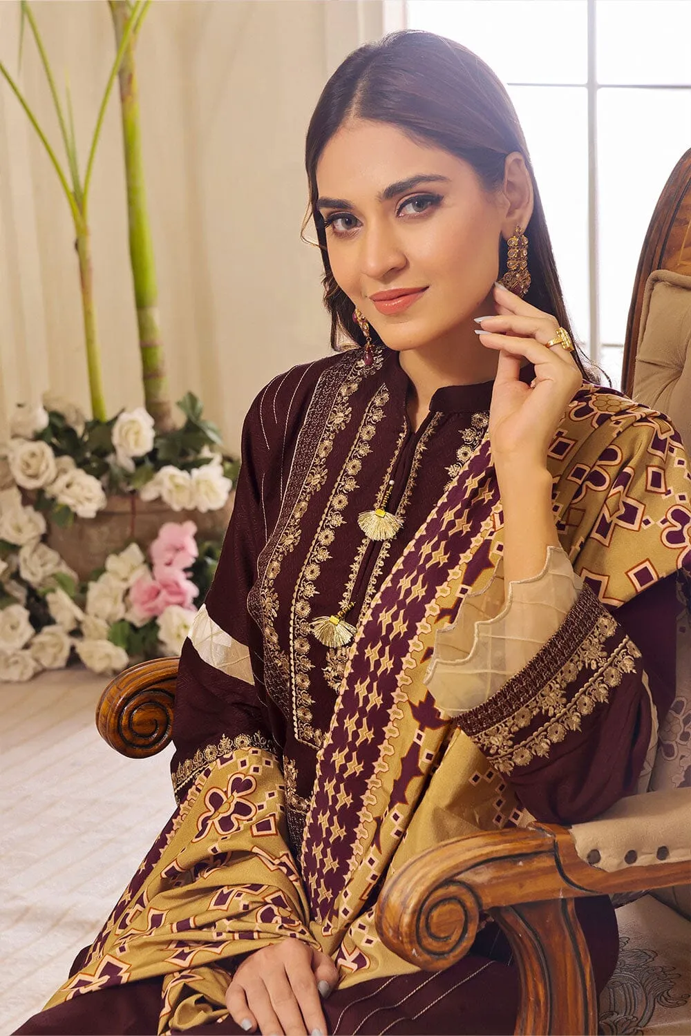 3PC Unstitched Embroidered Jacquard Linen Suit KJE-2281