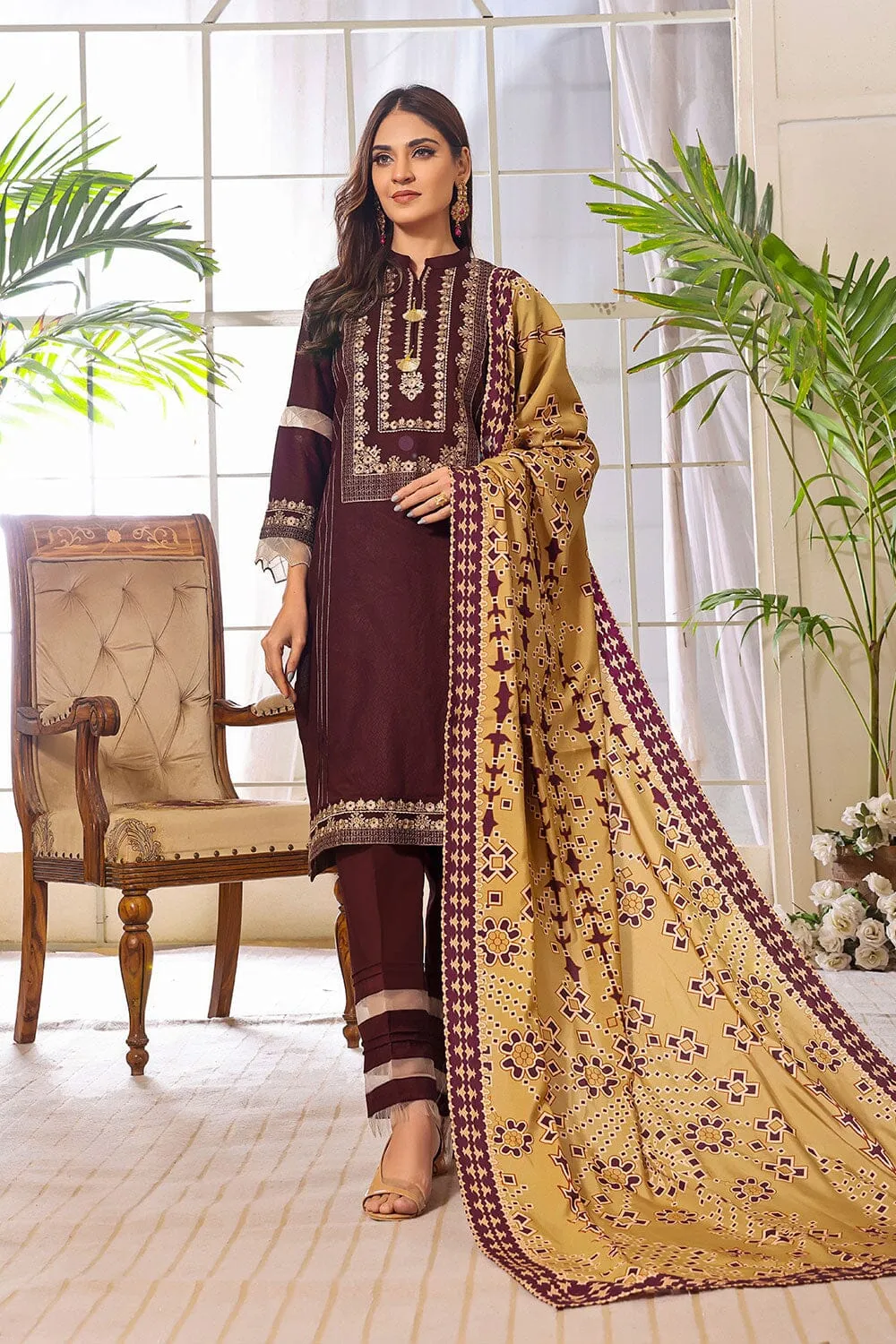 3PC Unstitched Embroidered Jacquard Linen Suit KJE-2281