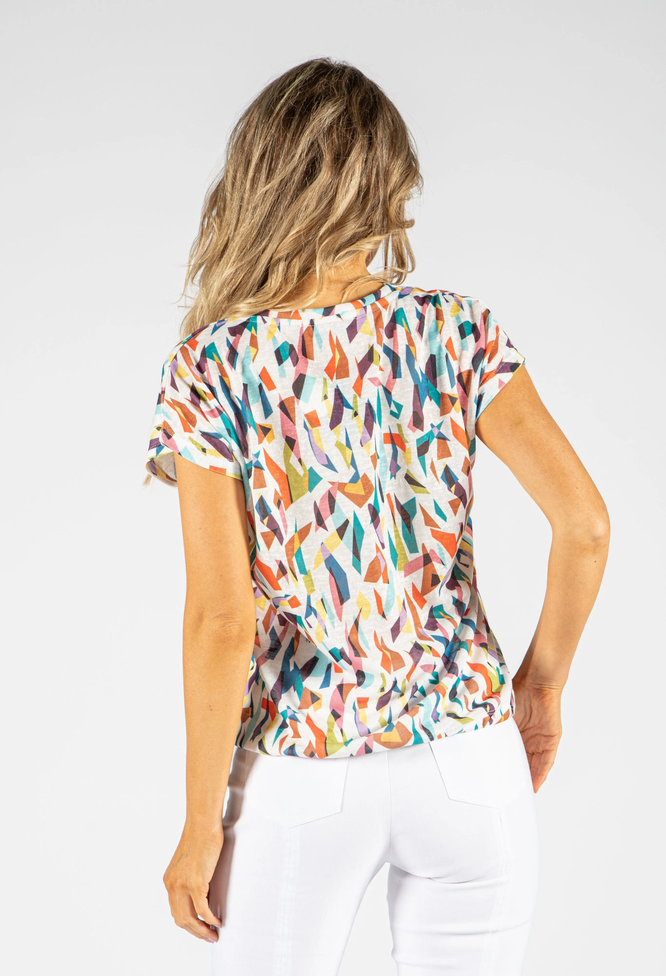 Abstract Print Drawstring Waistband Top