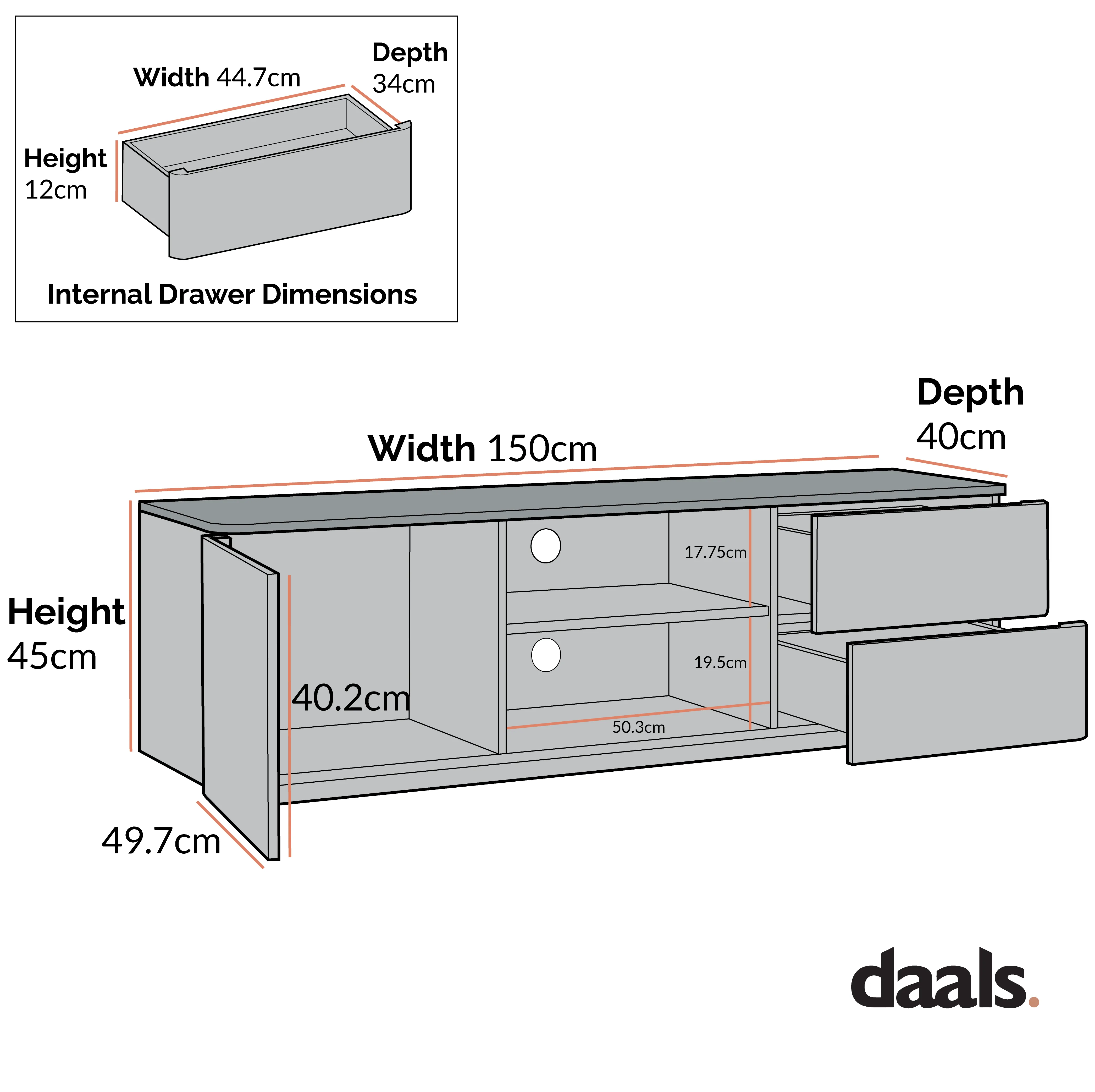 Agnes Curved Edge 150cm Wide TV Unit