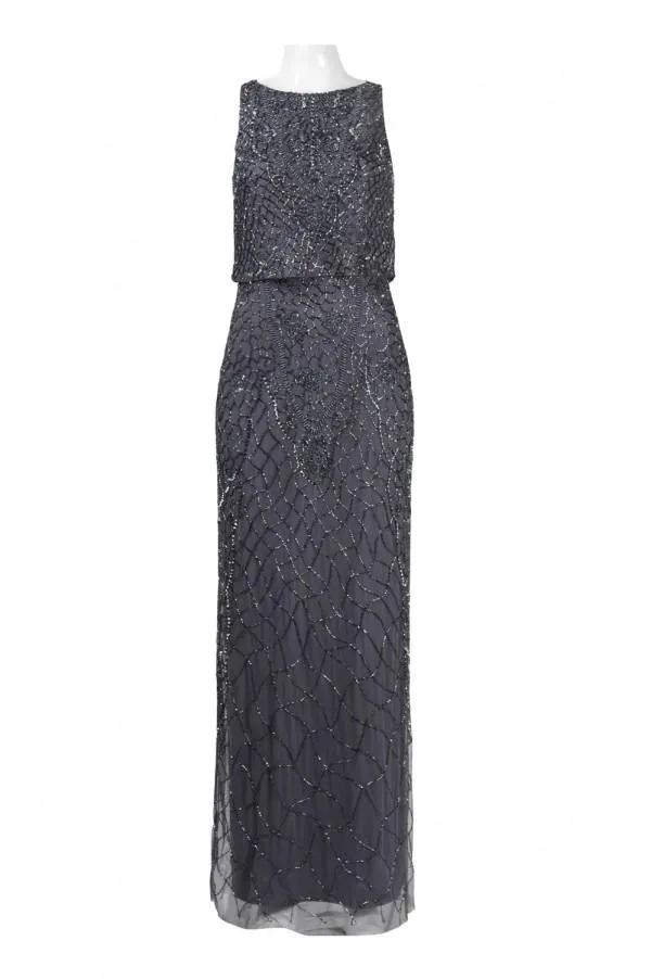 Aidan Mattox - Embellished Bateau Neck Dress 054468710 - 1 pc Gunmetal in Size 12 Available