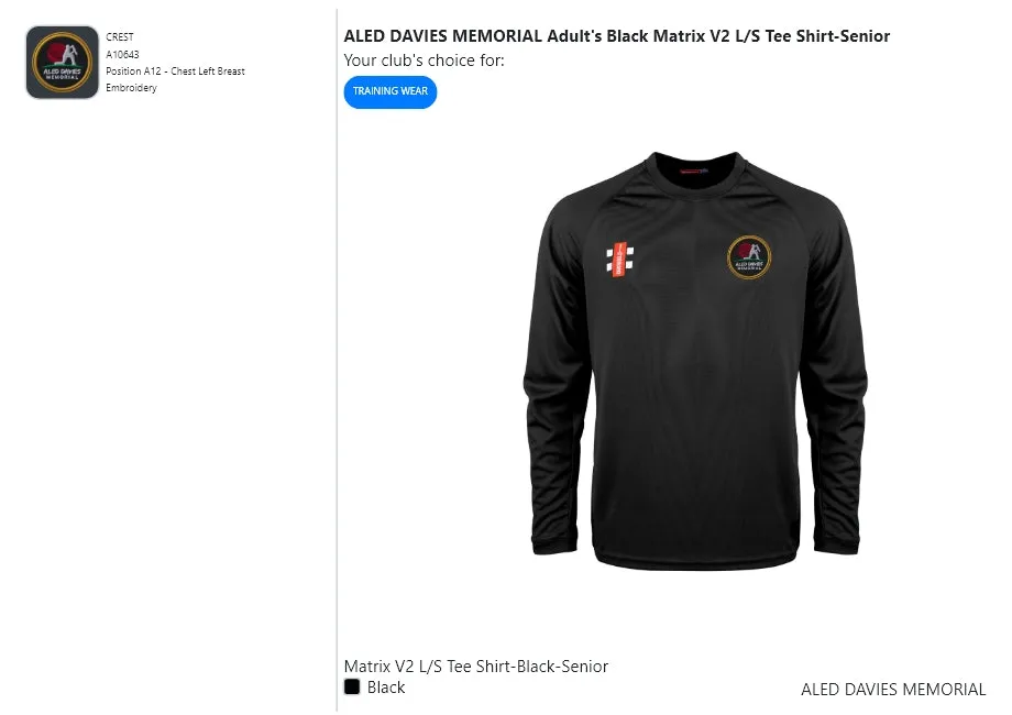 ALED DAVIES MEMORIAL  Adult's Black Matrix V2 L/S Tee Shirt-Senior