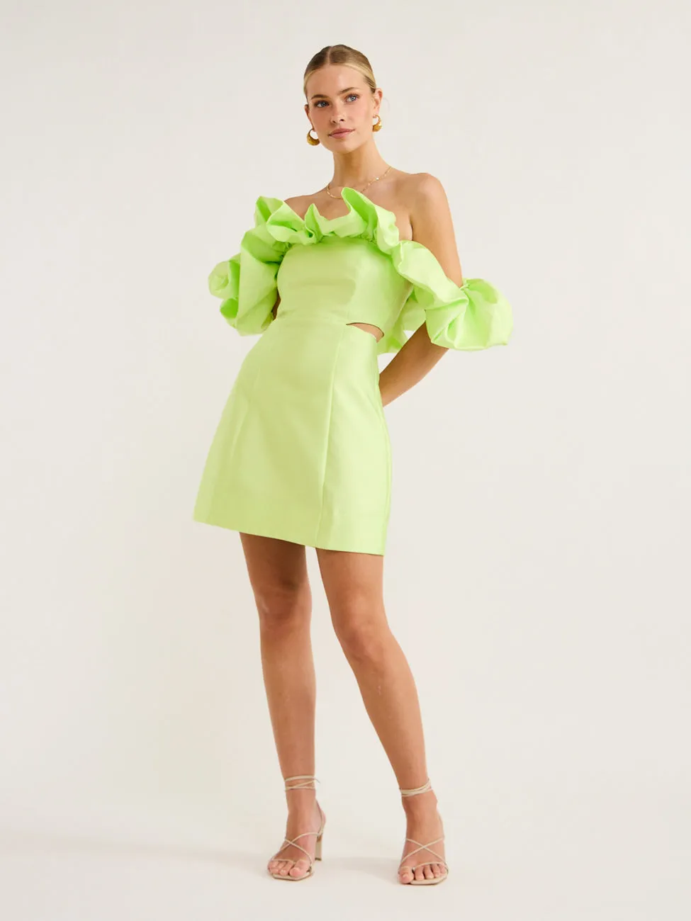 Alemais Suzi Off Shoulder Mini Dress in Chartreuse