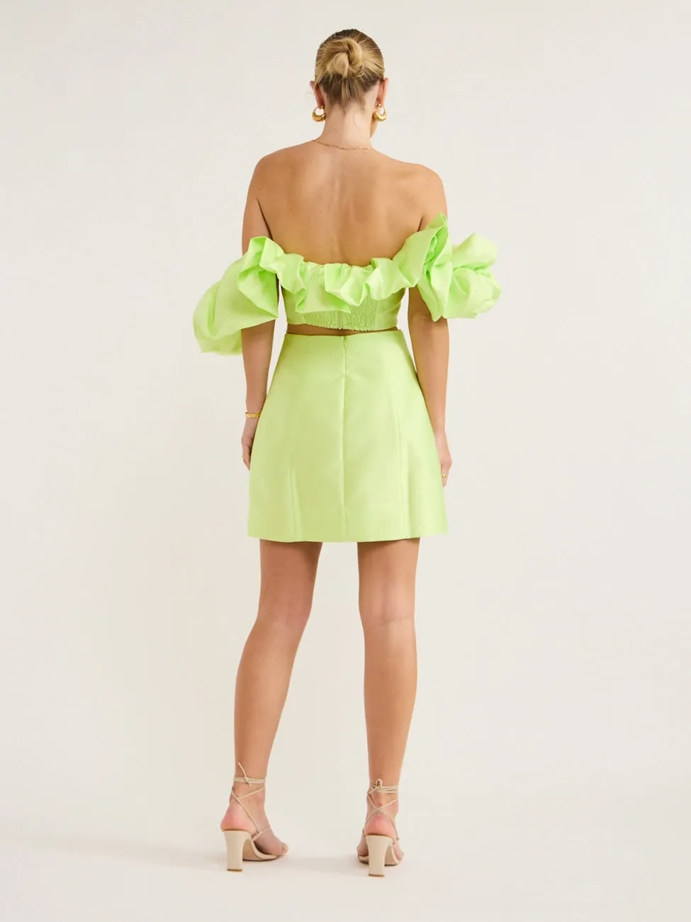 Alemais Suzi Off Shoulder Mini Dress in Chartreuse