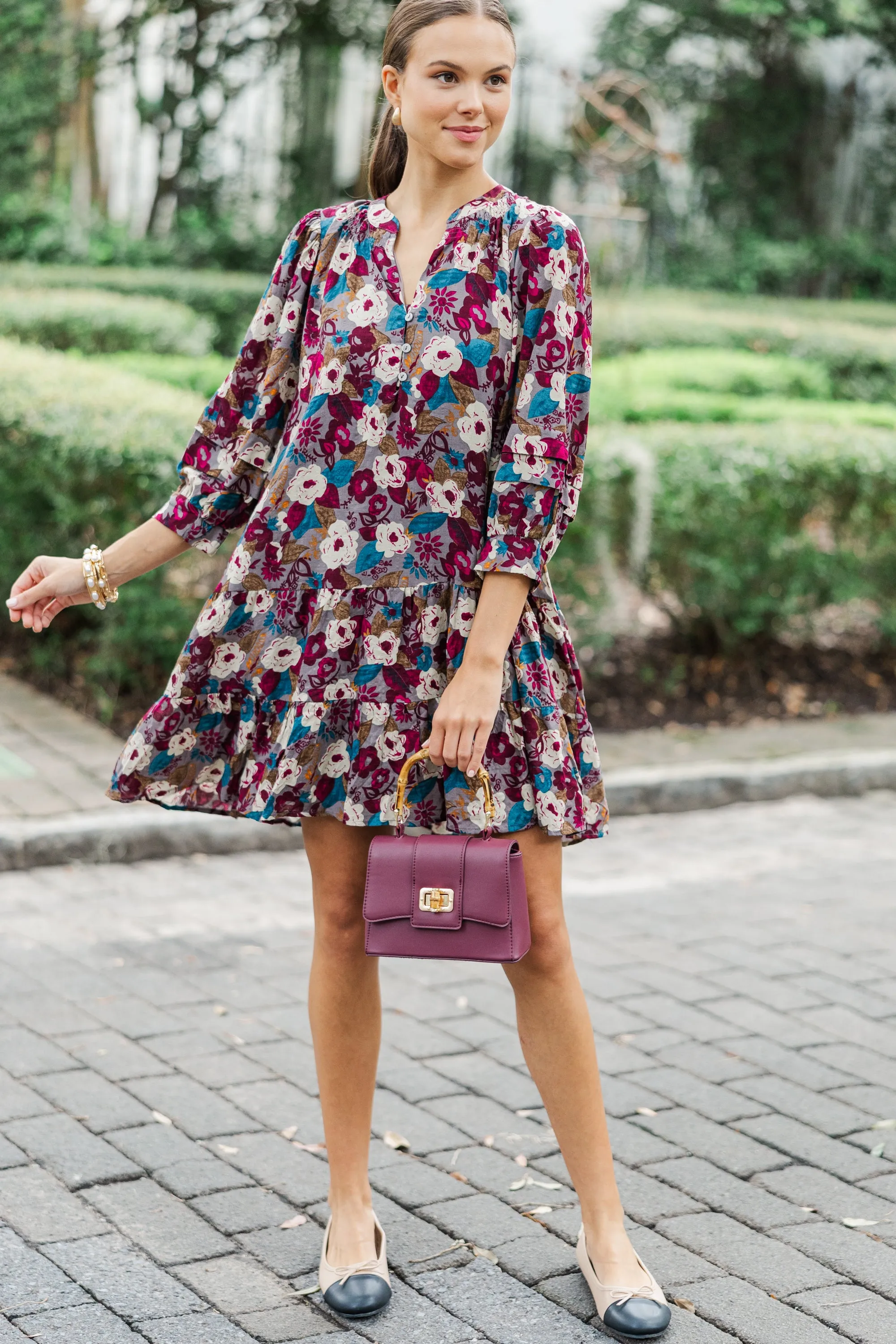 All Better Burgundy Red Floral Dress