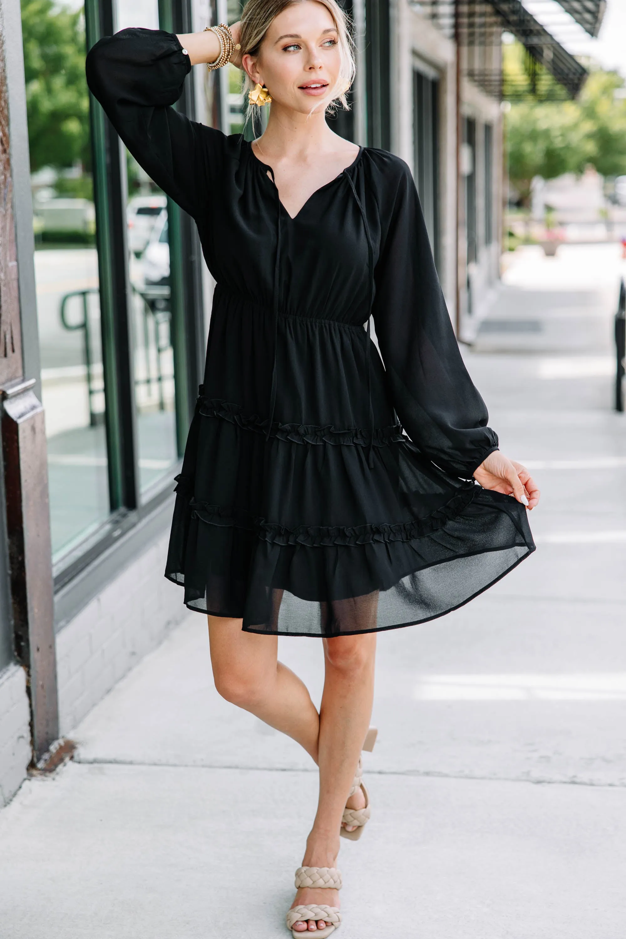 All For Fun Black Ruffled Dress