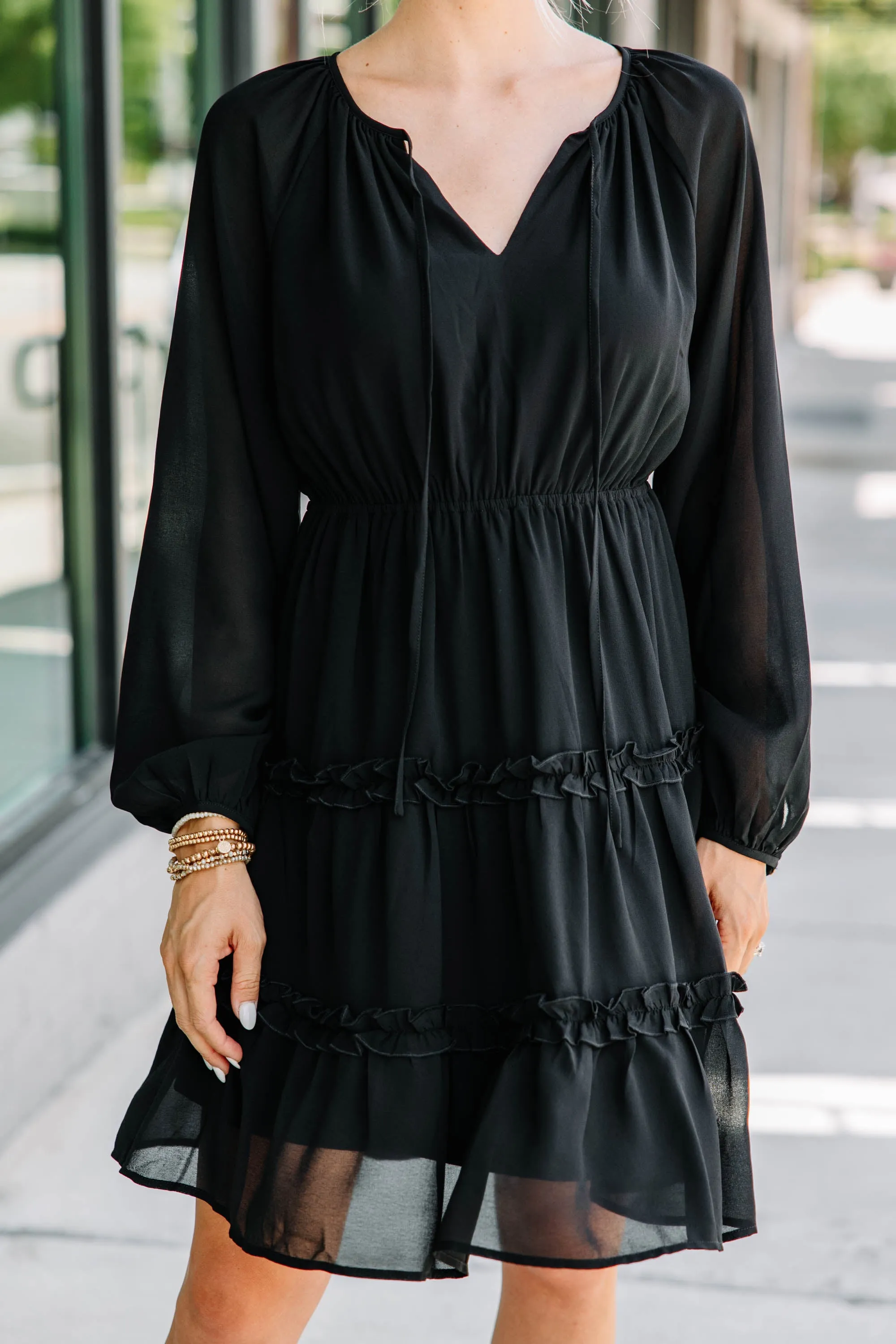 All For Fun Black Ruffled Dress