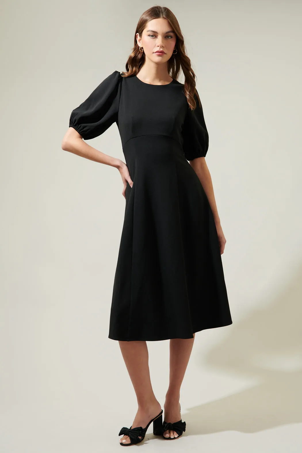 America Puff Sleeve Midi Dress