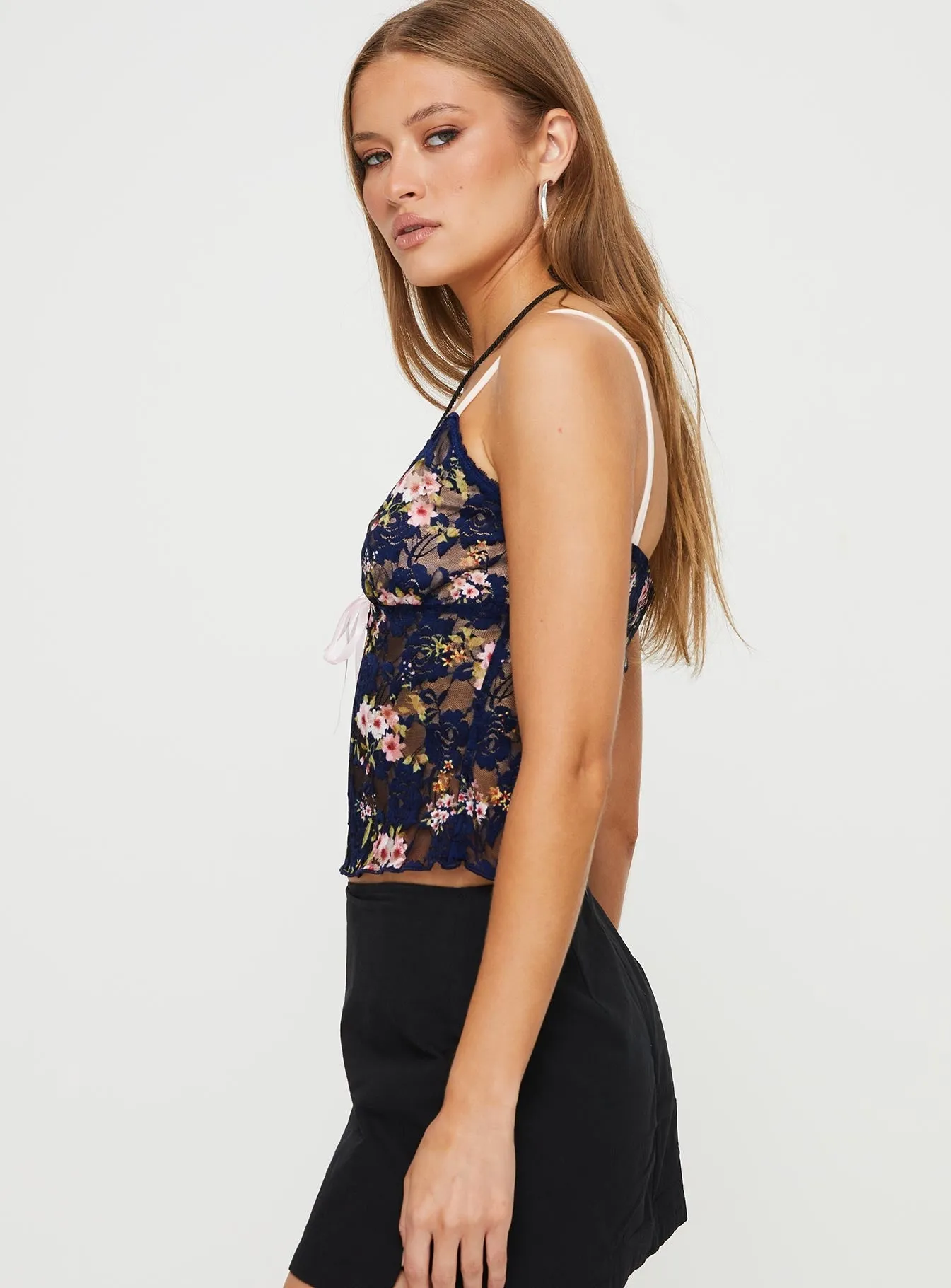 Amessa Lace Top Blue Floral