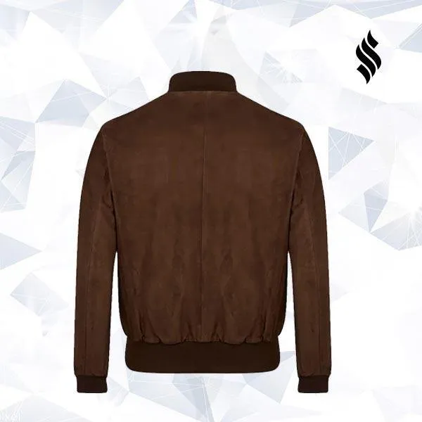 Antigua Chocolate Suede Handmade Bomber Leather Jacket