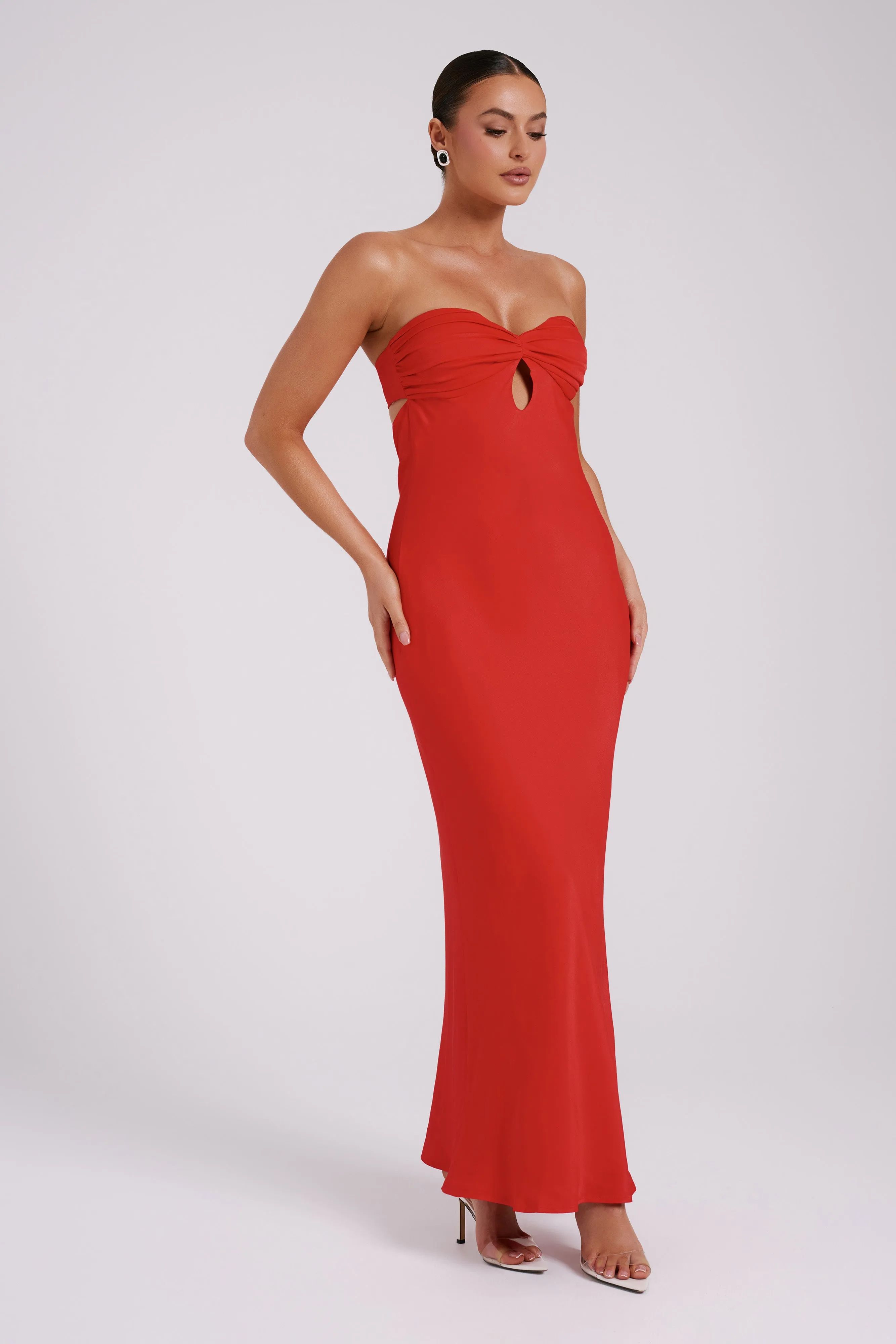 Antonella Strapless Keyhole Maxi Dress - Red