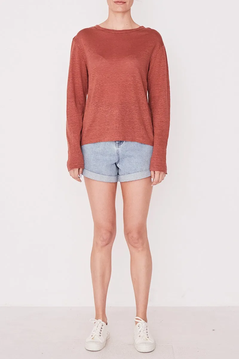 Assembly Label - Mara Linen Long Sleeve Tee - Auburn