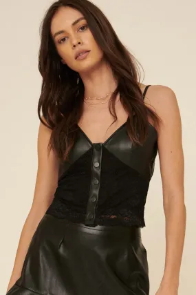 Bad Reputation Vegan Leather and Lace Cami Top