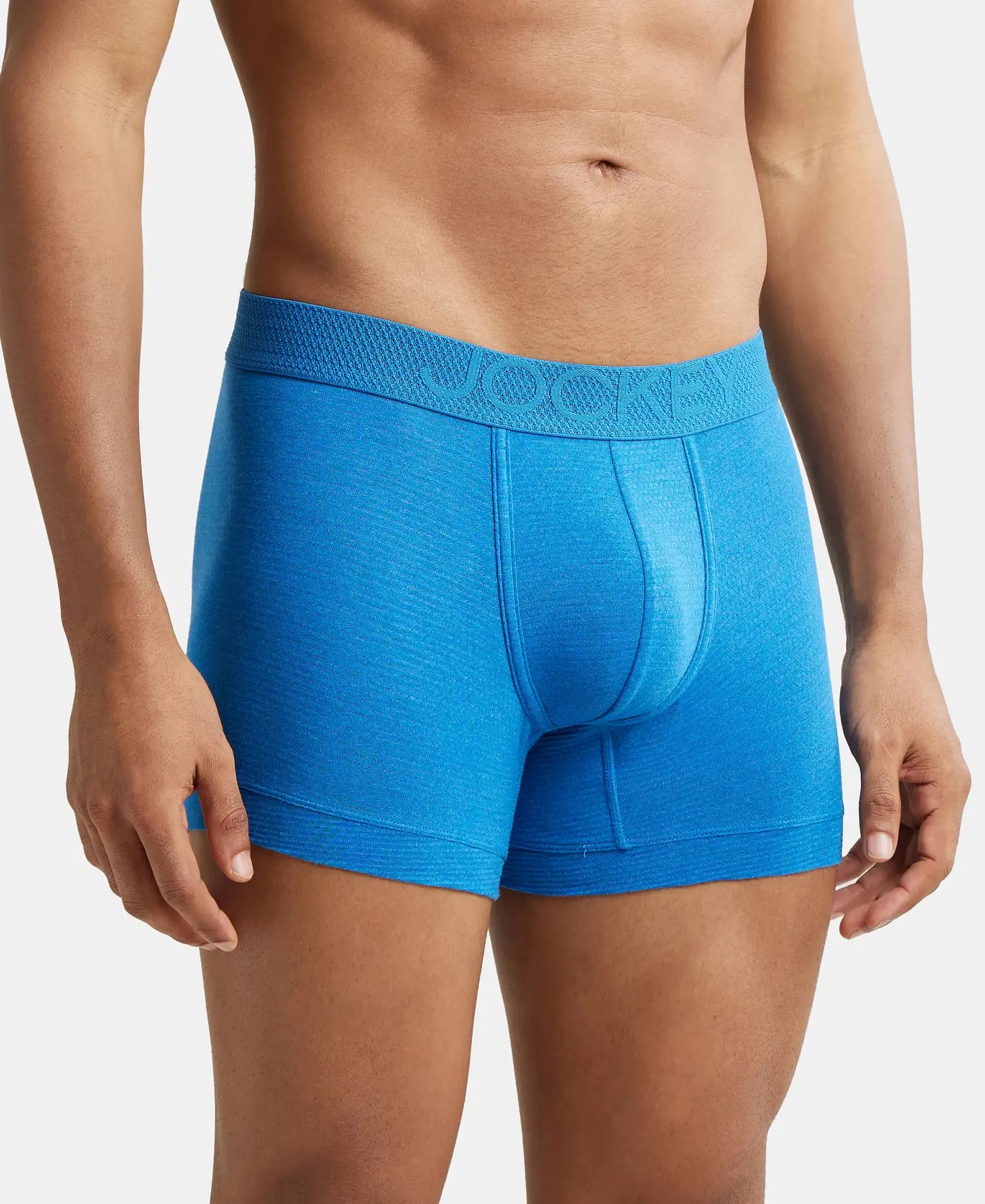 Bamboo Cotton Elastane Stretch Breathable Mesh Trunk with StayDry Treatment - Move Blue Melange