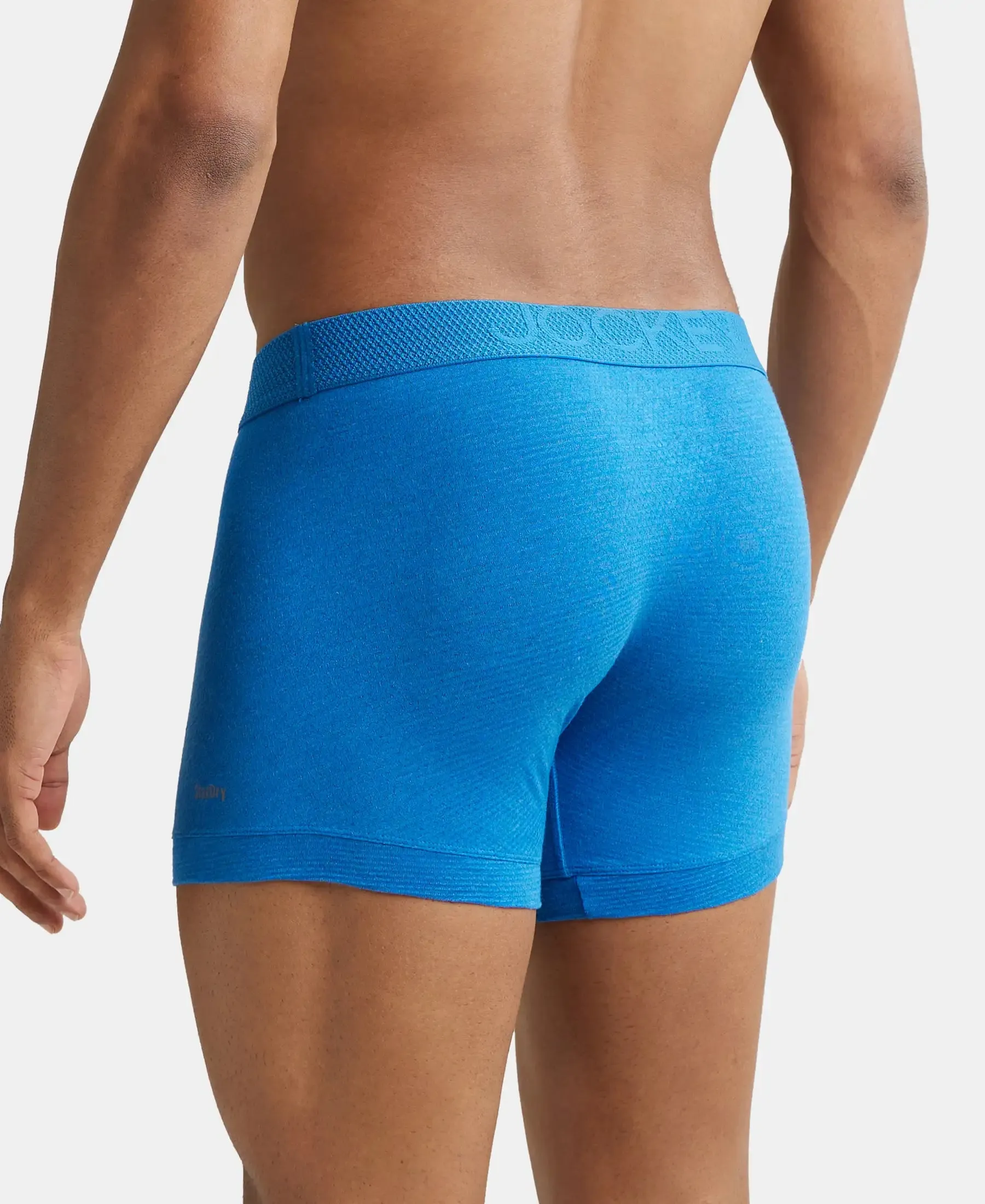 Bamboo Cotton Elastane Stretch Breathable Mesh Trunk with StayDry Treatment - Move Blue Melange