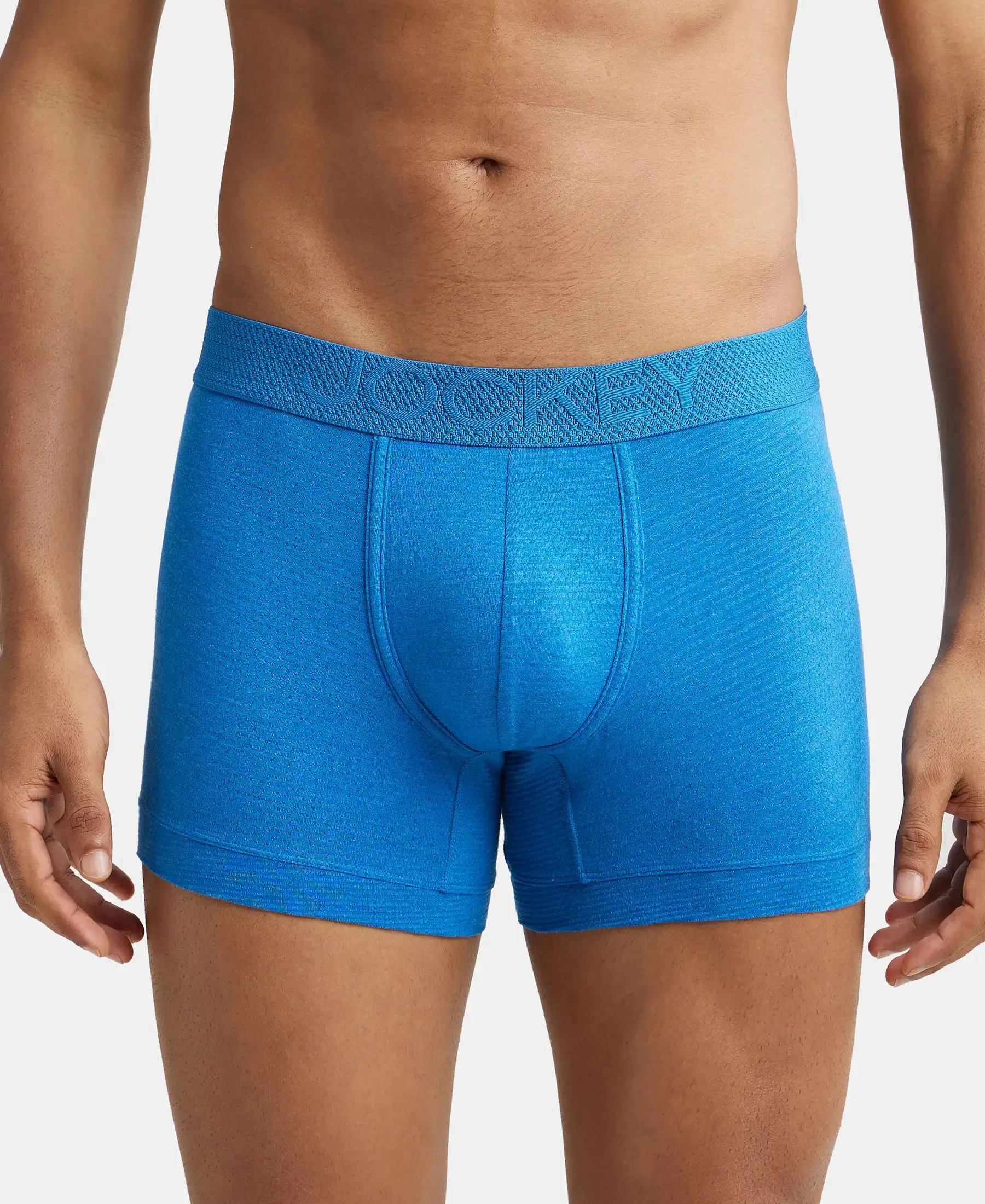 Bamboo Cotton Elastane Stretch Breathable Mesh Trunk with StayDry Treatment - Move Blue Melange