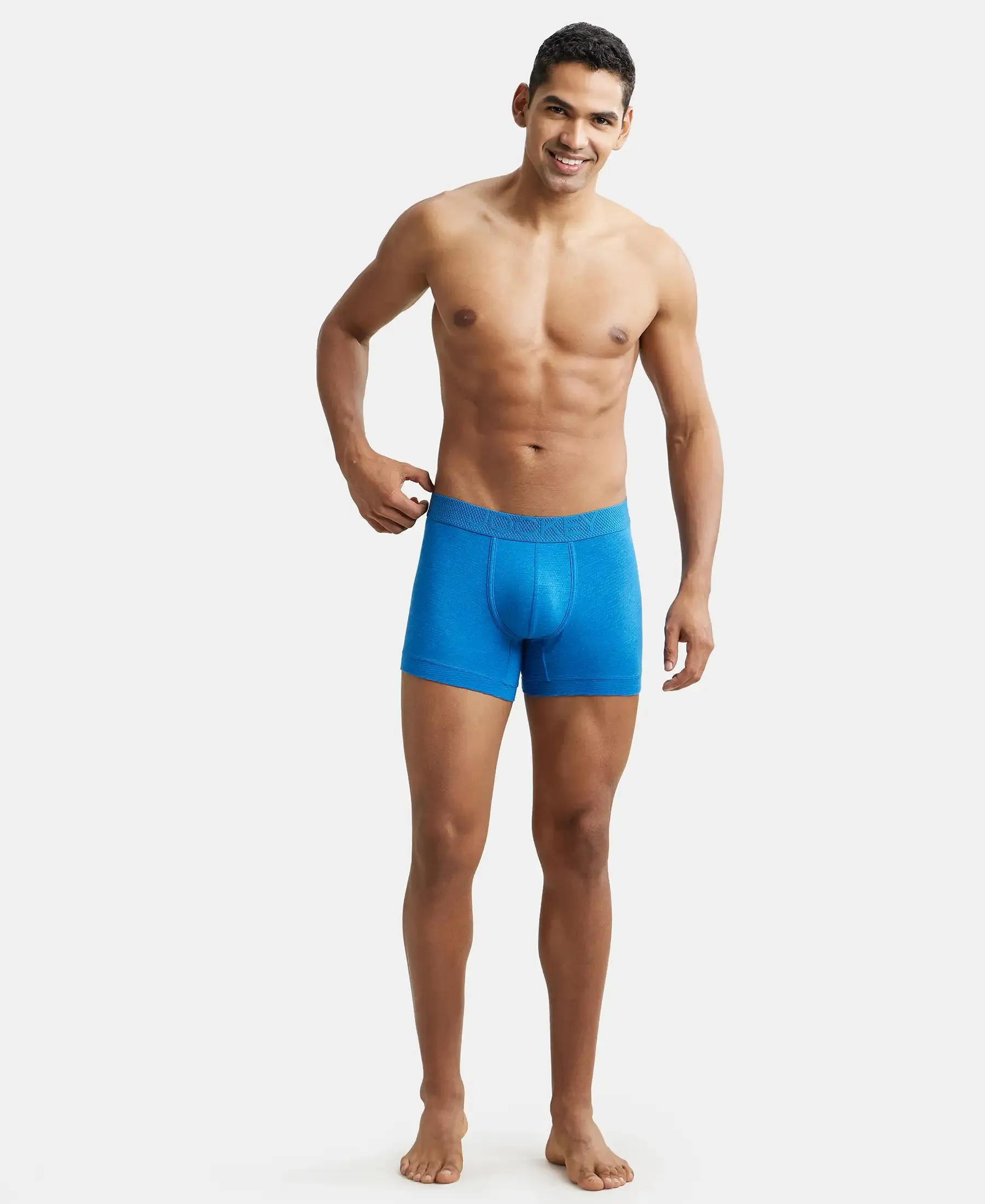 Bamboo Cotton Elastane Stretch Breathable Mesh Trunk with StayDry Treatment - Move Blue Melange