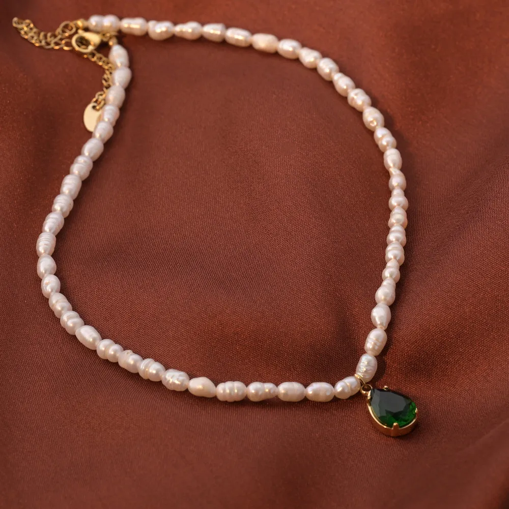 Baroque Pearl Emerald Necklace