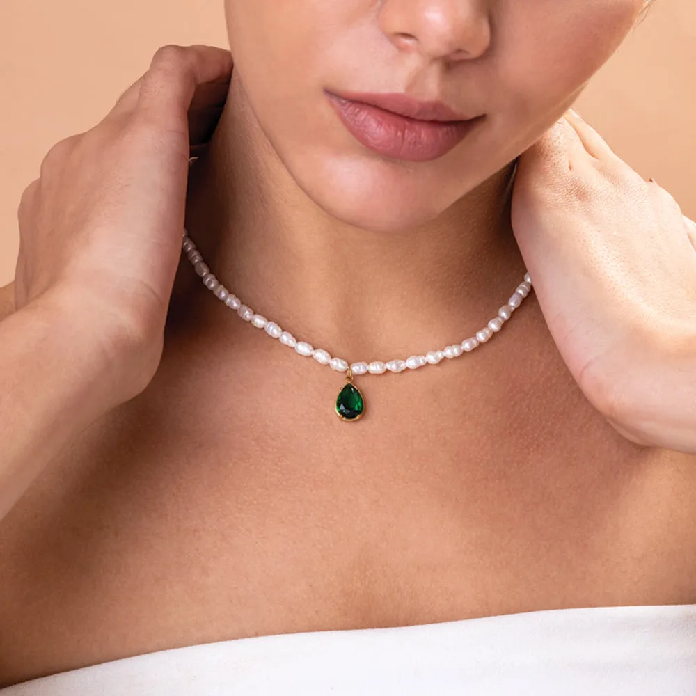 Baroque Pearl Emerald Necklace