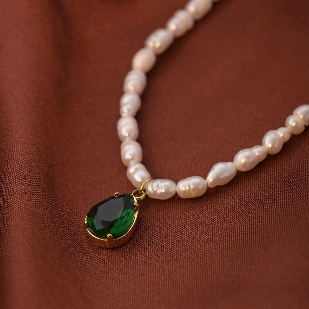 Baroque Pearl Emerald Necklace