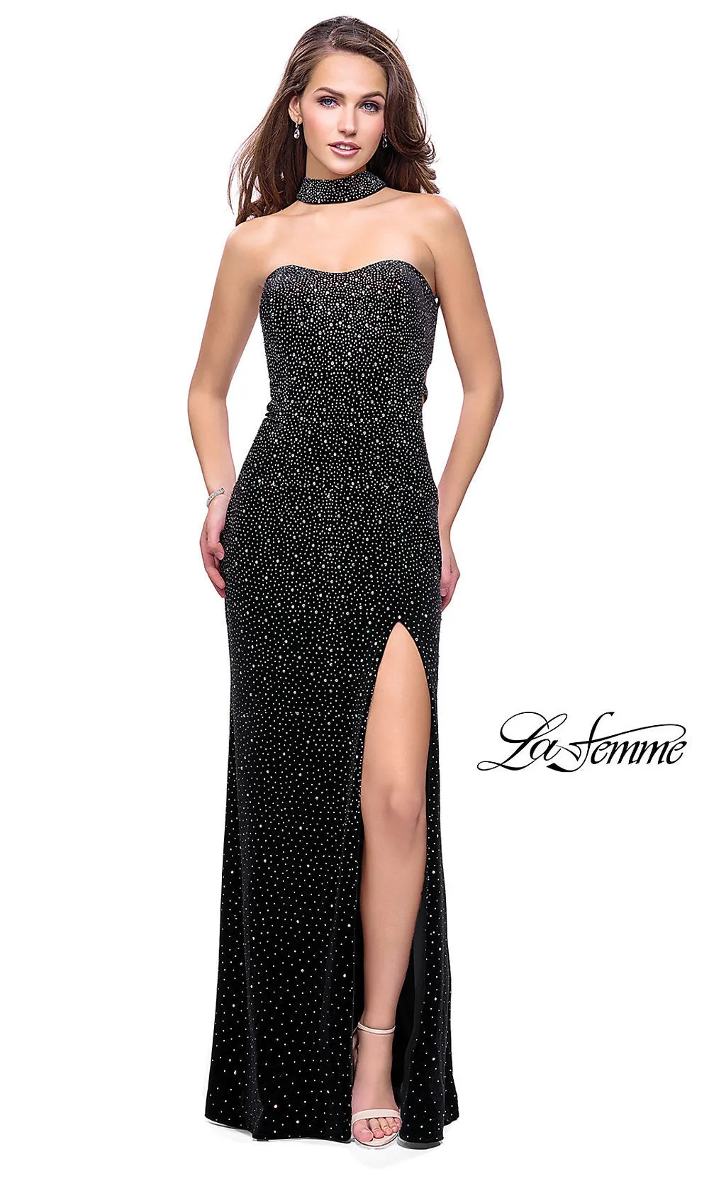 Beaded Strapless Long La Femme Prom Dress with Slit