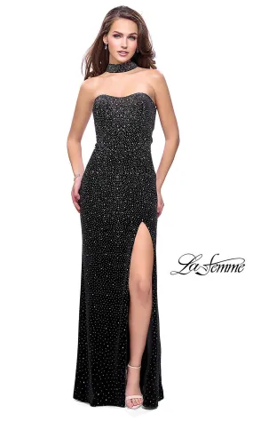 Beaded Strapless Long La Femme Prom Dress with Slit