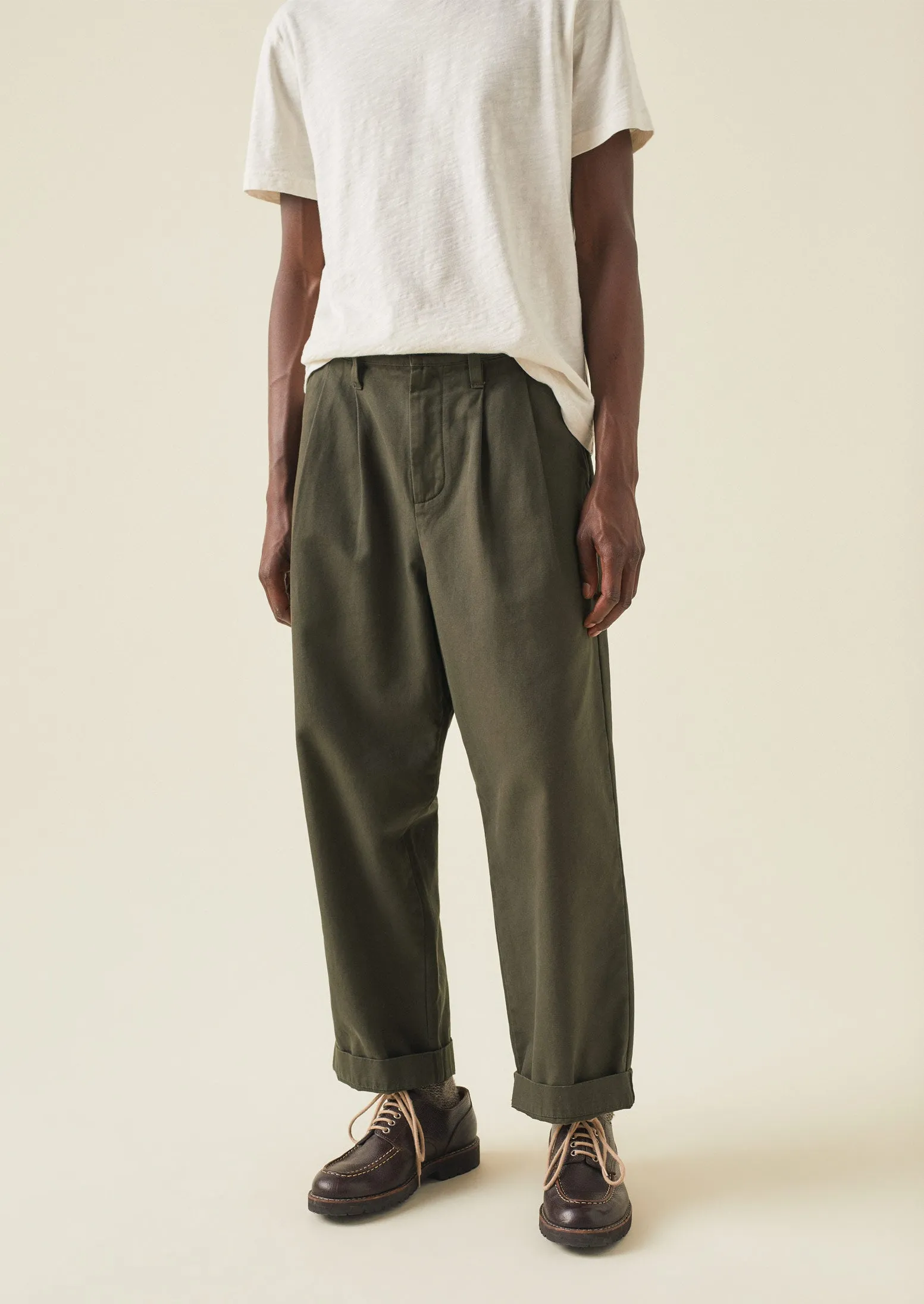 Bill Cotton Wide Leg Trousers | Dark Olive