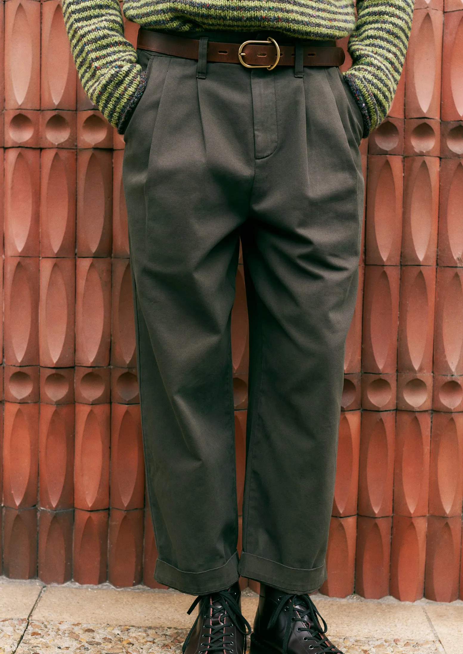 Bill Cotton Wide Leg Trousers | Dark Olive