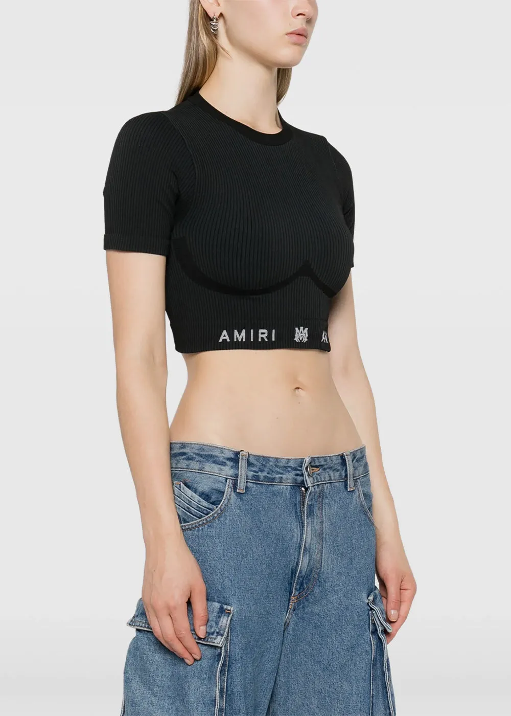 Black Cropped Ribbed Top