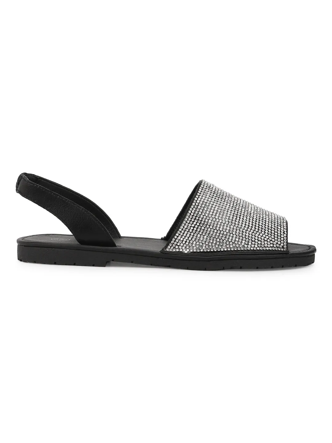 Black Diamante Back Strap Slip-On Sandals