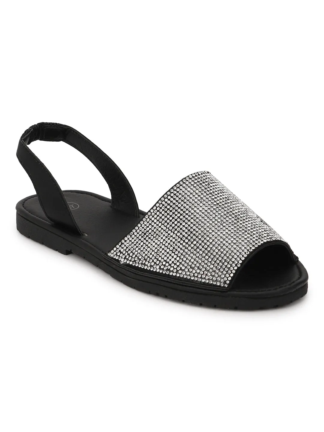 Black Diamante Back Strap Slip-On Sandals