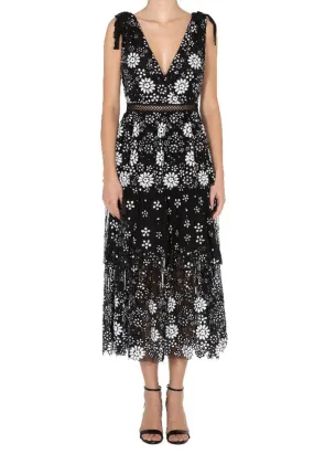 Black Starlet Deco V-neck Sequins Tiered Midi Dress (UK 4)