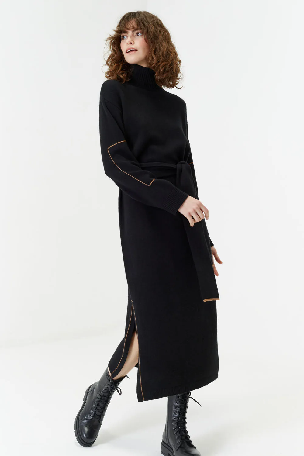 Black Wool-Cashmere Amelia Rollneck Dress