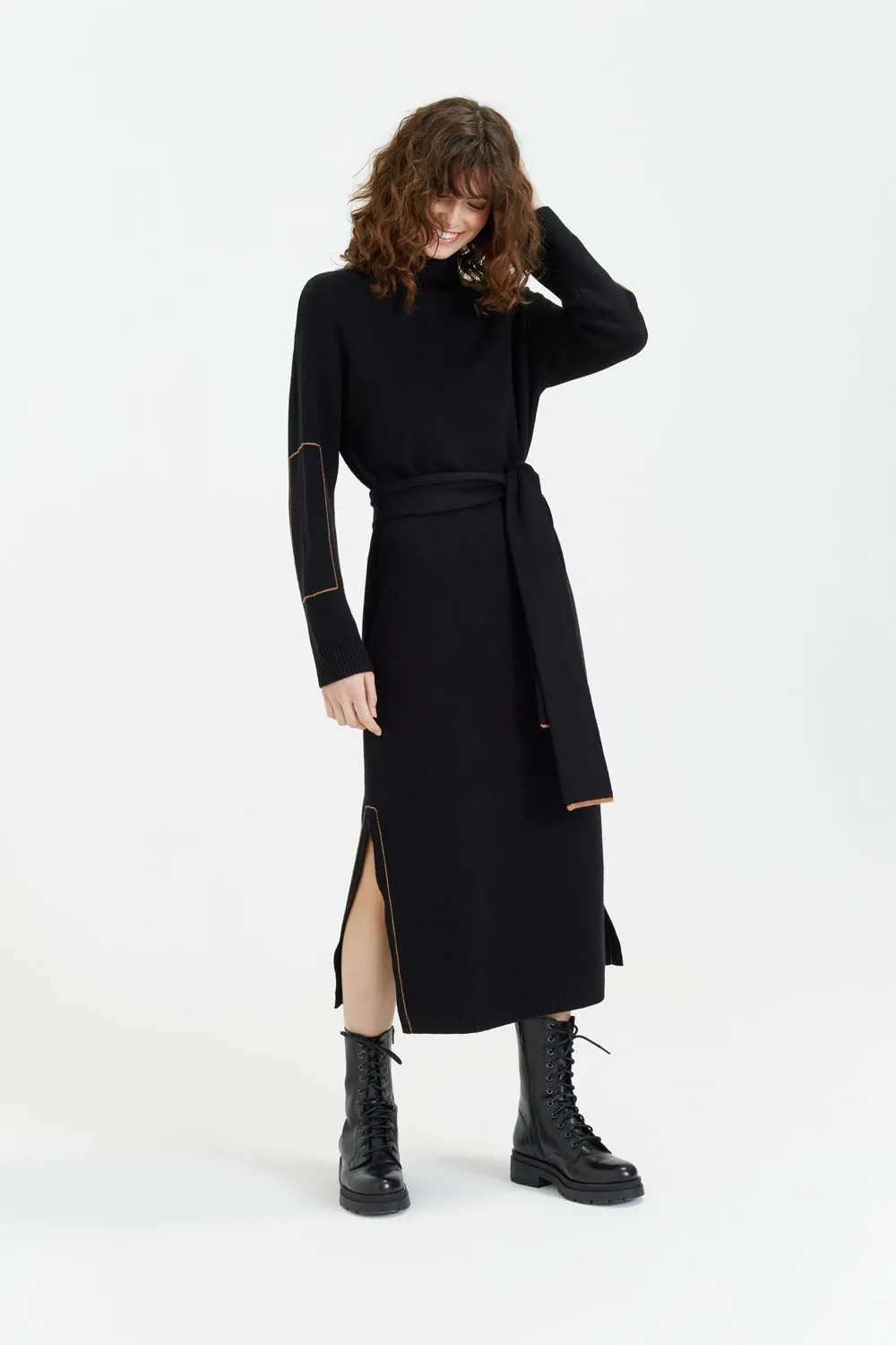 Black Wool-Cashmere Amelia Rollneck Dress