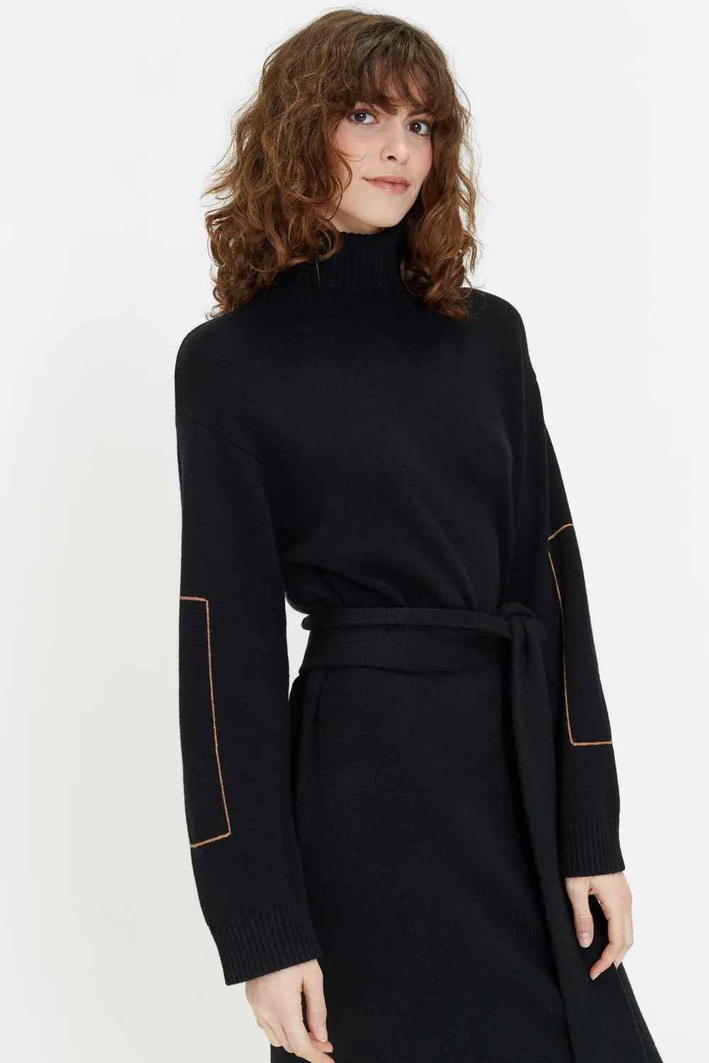 Black Wool-Cashmere Amelia Rollneck Dress