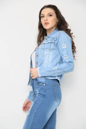 Blue Distressed Denim Jacket