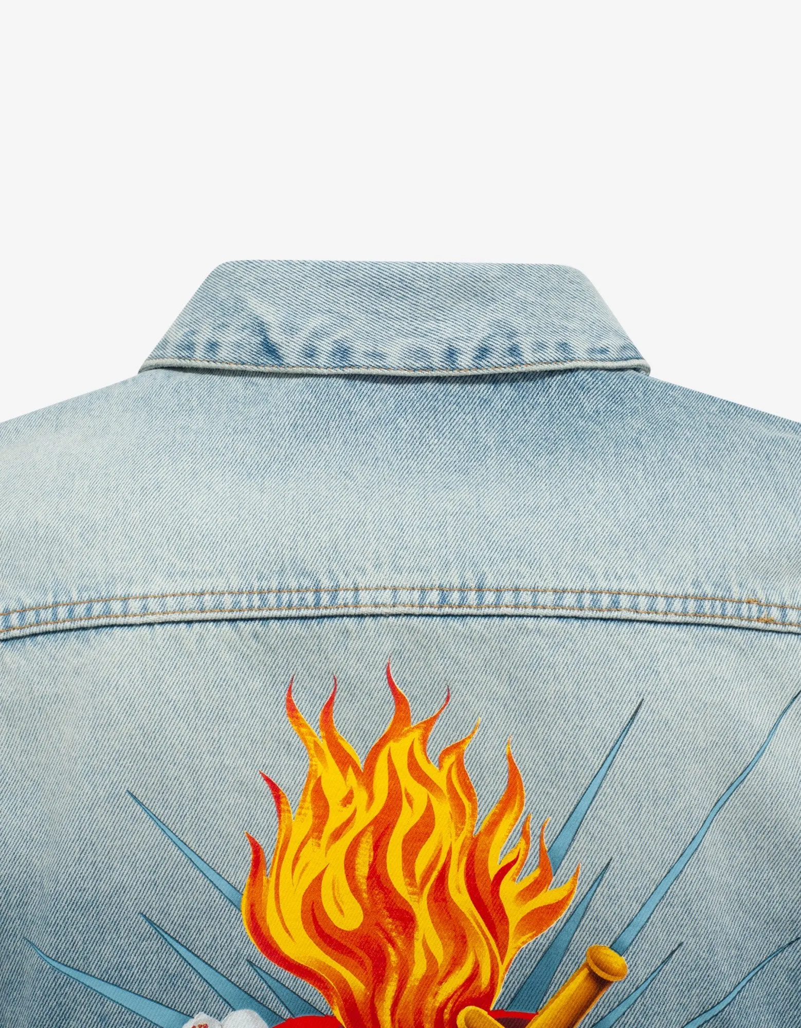 Blue Sacred Heart Print Denim Jacket