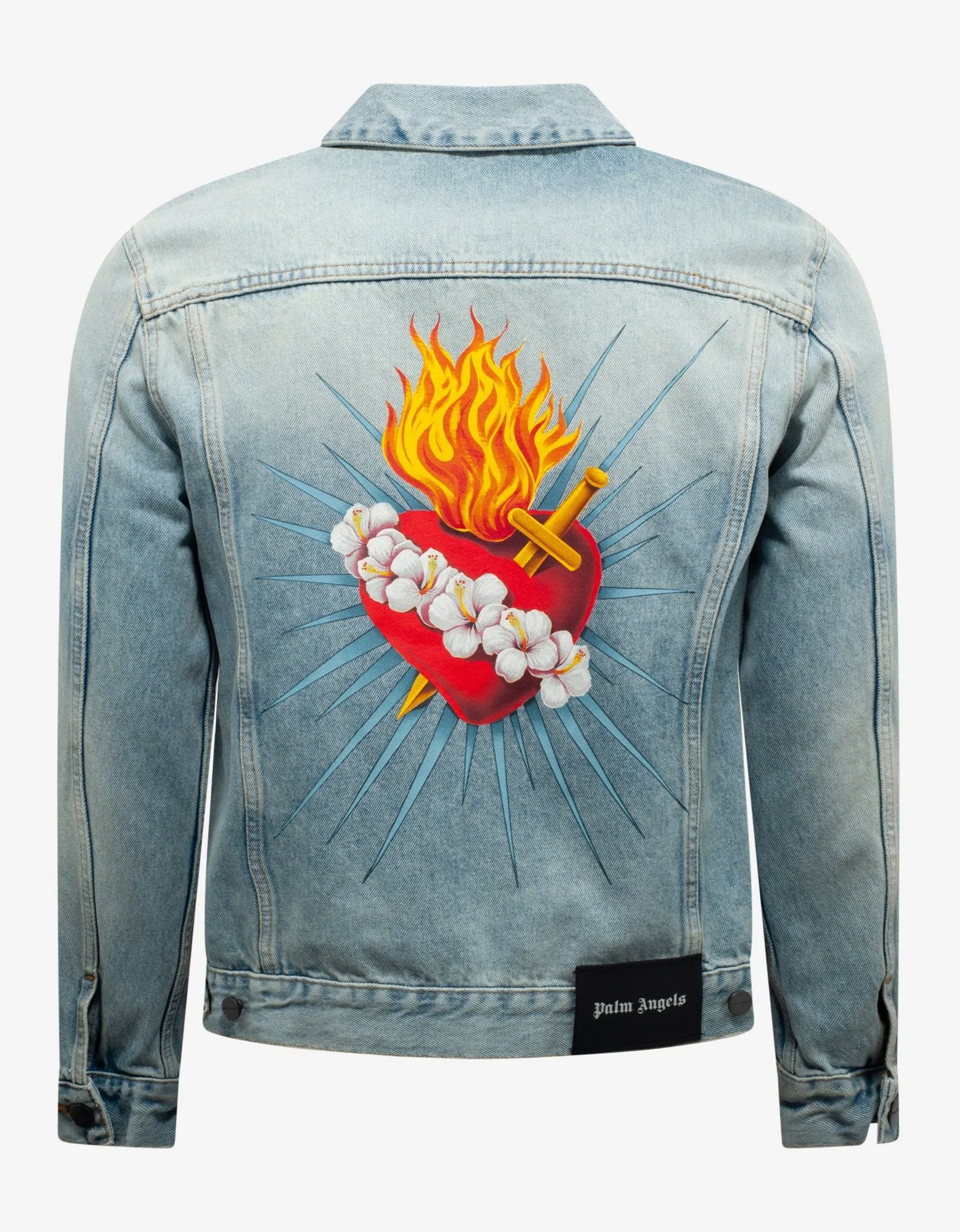 Blue Sacred Heart Print Denim Jacket