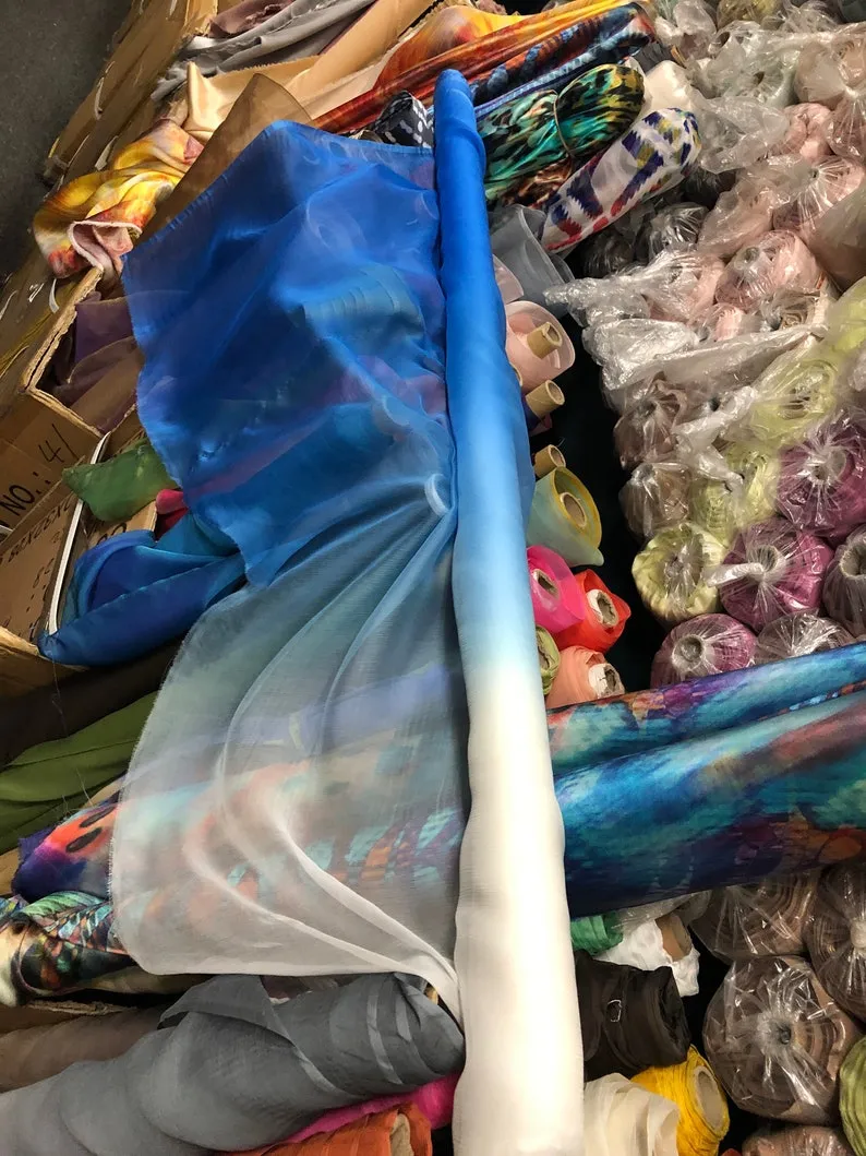 Blue/White Ombre Silk Elven Cape 100% Silk