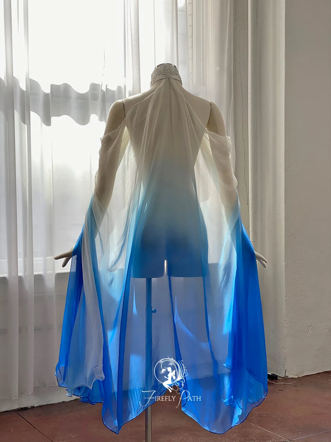 Blue/White Ombre Silk Elven Cape 100% Silk